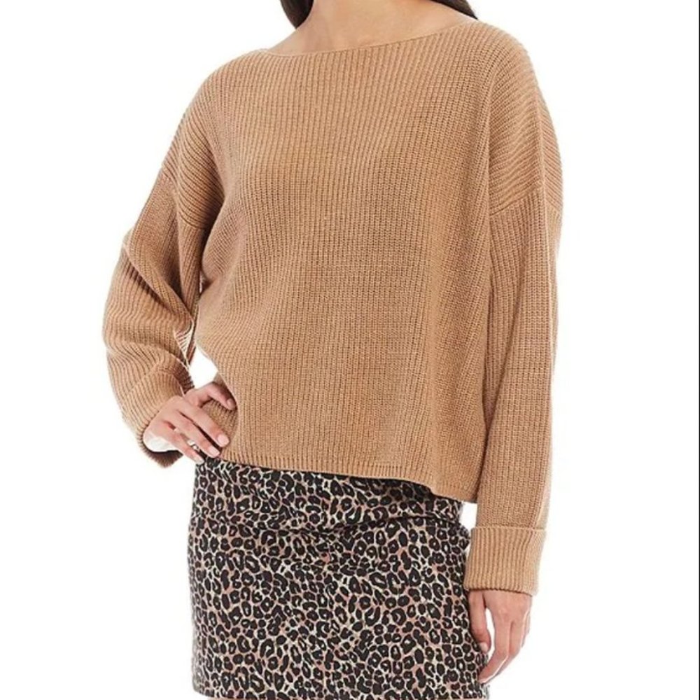 French Connection Beige Millie Mozart Knits Cotton Boat Neck Sweater